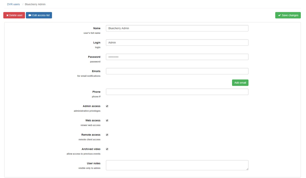 Editing / viewing users — capture d'écran