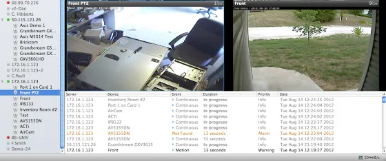 Viewing previously recorded events — capture d'écran