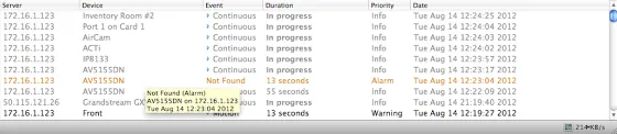Viewing previously recorded events — capture d'écran