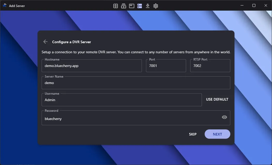 Connecting to the server — capture d'écran
